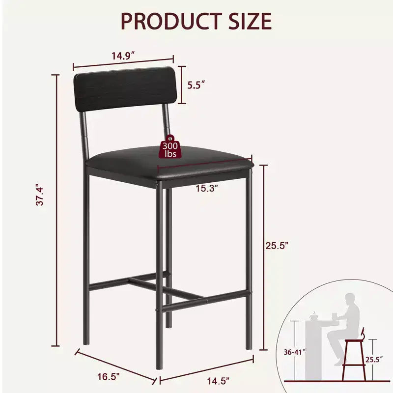 Lot de 2/4 tabourets de bar, tabourets de bar de cuisine avec repose-pieds, tabourets de comptoir rembourrés en PU, chaises de bar avec dossier pour îlot de cuisine