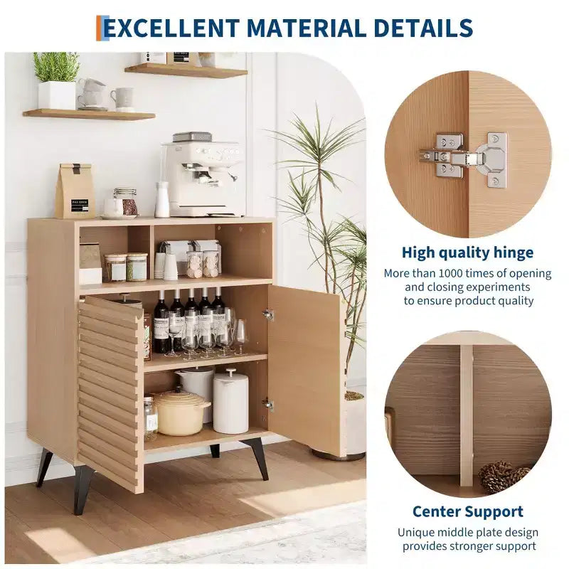 Mobile Contenitore Scanalato, Credenza a Buffet con Ante e Ripiani Regolabili per Cucina, Ingresso