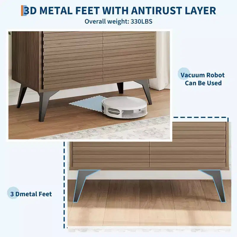 Mobile Contenitore Scanalato, Credenza a Buffet con Ante e Ripiani Regolabili per Cucina, Ingresso