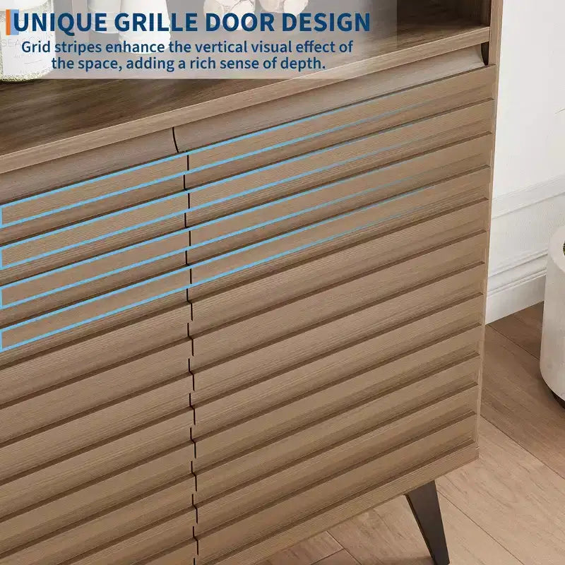 Mobile Contenitore Scanalato, Credenza a Buffet con Ante e Ripiani Regolabili per Cucina, Ingresso