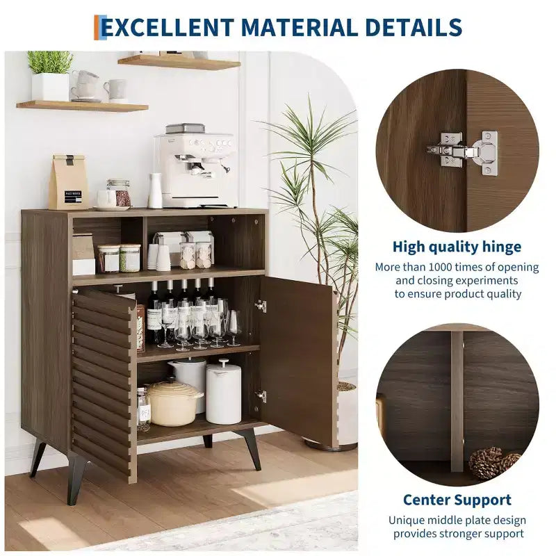 Mobile Contenitore Scanalato, Credenza a Buffet con Ante e Ripiani Regolabili per Cucina, Ingresso