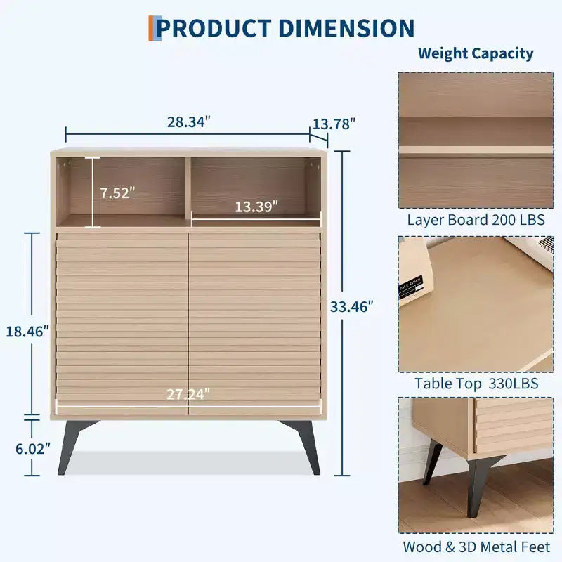 Mobile Contenitore Scanalato, Credenza a Buffet con Ante e Ripiani Regolabili per Cucina, Ingresso