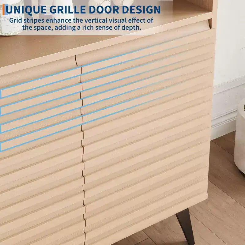 Mobile Contenitore Scanalato, Credenza a Buffet con Ante e Ripiani Regolabili per Cucina, Ingresso