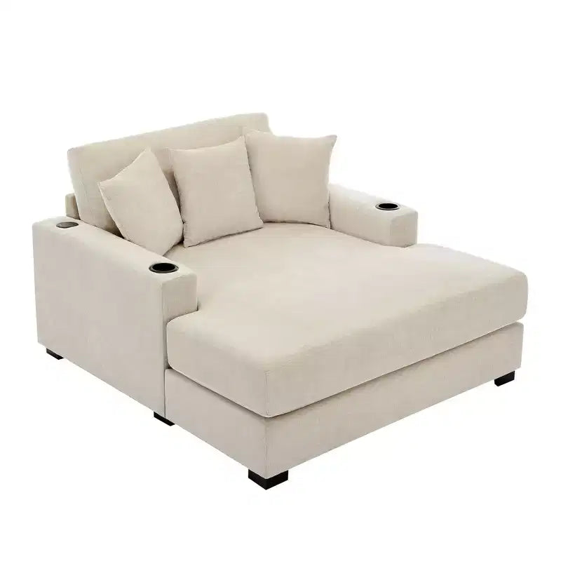 Merax Moderna Chaise Longue in ciniglia con stazione di ricarica, portabicchieri e cuscini lavabili