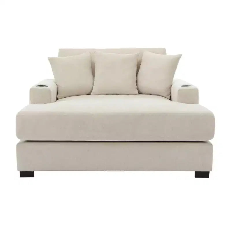 Merax Moderna Chaise Longue in ciniglia con stazione di ricarica, portabicchieri e cuscini lavabili