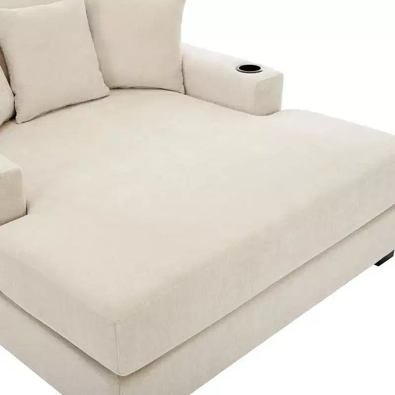 Merax Moderna Chaise Longue in ciniglia con stazione di ricarica, portabicchieri e cuscini lavabili