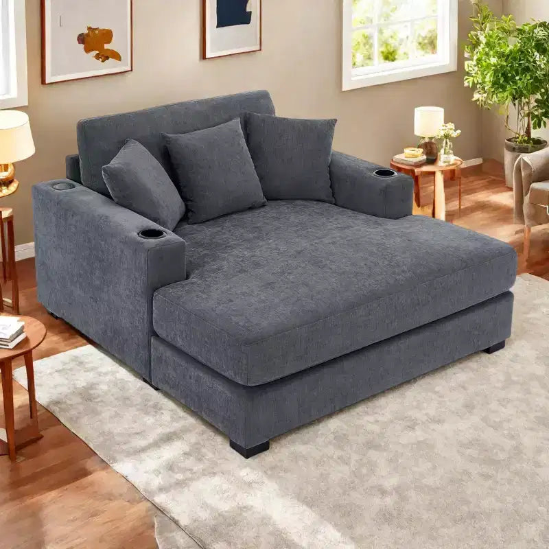 Merax Moderna Chaise Longue in ciniglia con stazione di ricarica, portabicchieri e cuscini lavabili