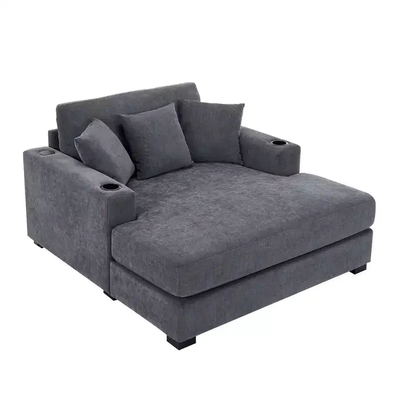 Merax Moderna Chaise Longue in ciniglia con stazione di ricarica, portabicchieri e cuscini lavabili