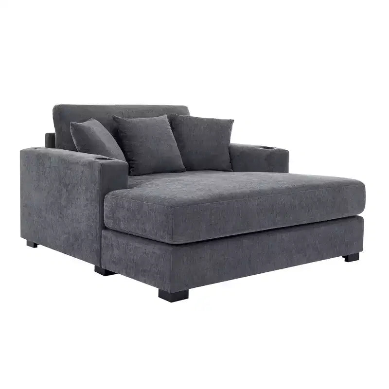 Merax Moderna Chaise Longue in ciniglia con stazione di ricarica, portabicchieri e cuscini lavabili