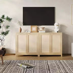 Freestanding Rattan Storage Cabinet with Doors & Adjustable Shelves, Modern Sideboard Buffet Cabinet for Living Room, Natural