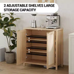 Mobile Contenitore Indipendente in Rattan con Ante e Ripiani Regolabili, Credenza Moderna per Soggiorno, Naturale
