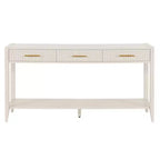 Consolle Verniciata da 60 pollici con 3 Cassetti, Tavolo da Ingresso in Legno con Ripiano Portaoggetti, Tavolo da Divano Rustico per Soggiorno, Beige