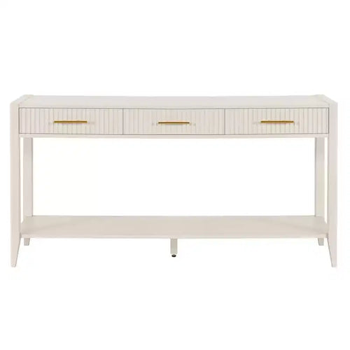 Console de 60 po peinte avec 3 tiroirs Table d'entrée en bois avec étagère de rangement Table de canapé de style rustique pour salon, beige