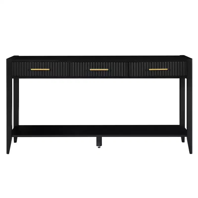 Consolle Verniciata da 60 pollici con 3 Cassetti, Tavolo da Ingresso in Legno con Ripiano Portaoggetti, Tavolo da Divano Rustico per Soggiorno, Beige