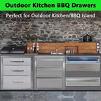 Cassetto da cucina per esterni, Cassetto BBQ da incasso a 2 strati in acciaio inossidabile per cucine da esterno e isole BBQ