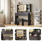 Toeletta Glam Vanity Set con Specchio Scorrevole e Sgabello, Scrivania Trucco con Specchio Dotata di Luci LED a 3 Colori