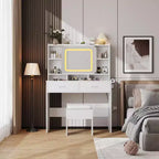 Toeletta Glam Vanity Set con Specchio Scorrevole e Sgabello, Scrivania Trucco con Specchio Dotata di Luci LED a 3 Colori