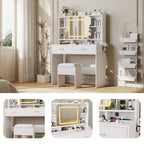 Toeletta Glam Vanity Set con Specchio Scorrevole e Sgabello, Scrivania Trucco con Specchio Dotata di Luci LED a 3 Colori