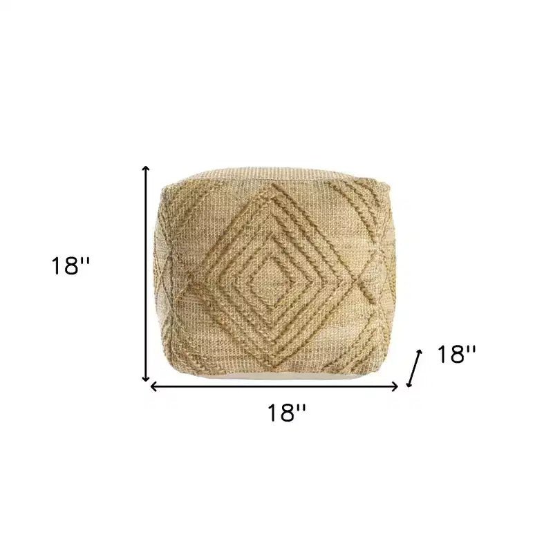 HomeRoots Pouf/Ottomano cubo geometrico in misto juta naturale 18