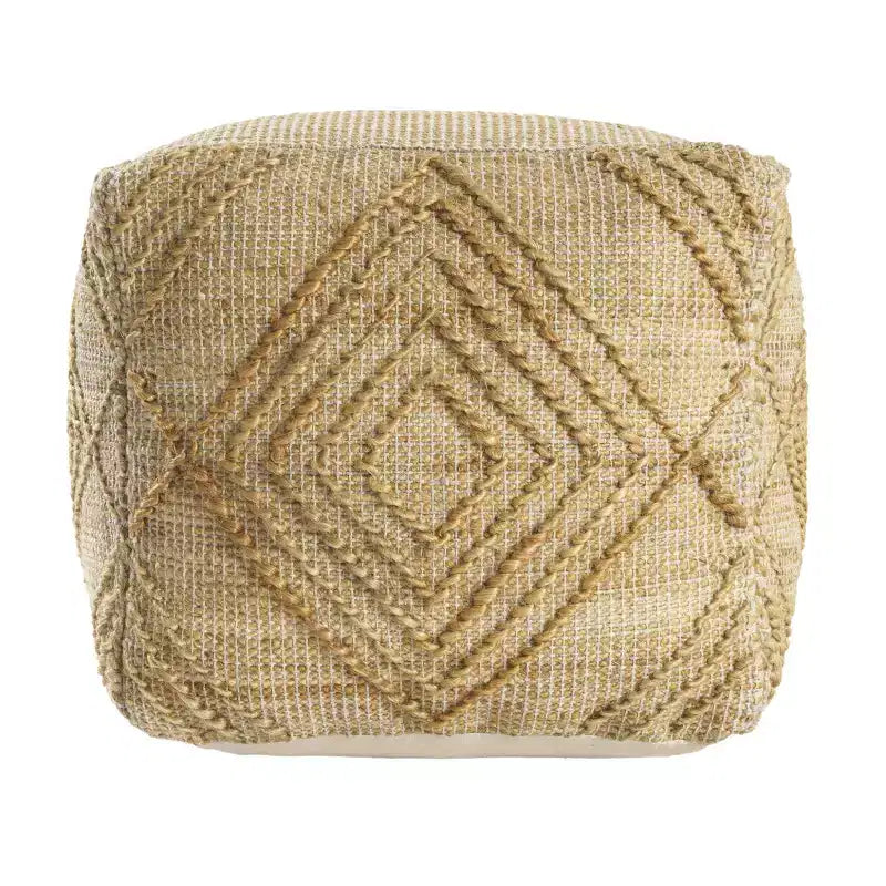 HomeRoots Pouf/Ottomano cubo geometrico in misto juta naturale 18