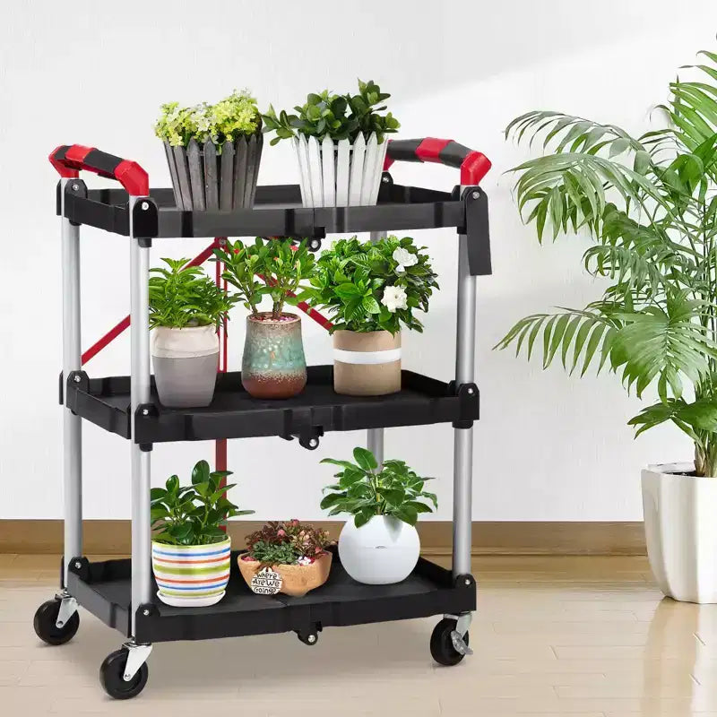 Acekool 3-Tier Rolling Utility Cart - Foldable Storage with Locking Wheels for Kitchen, Office & More