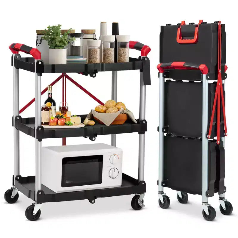 Carrello multiuso pieghevole a 3 ripiani Acekool con ruote bloccabili per cucina, ufficio e altro