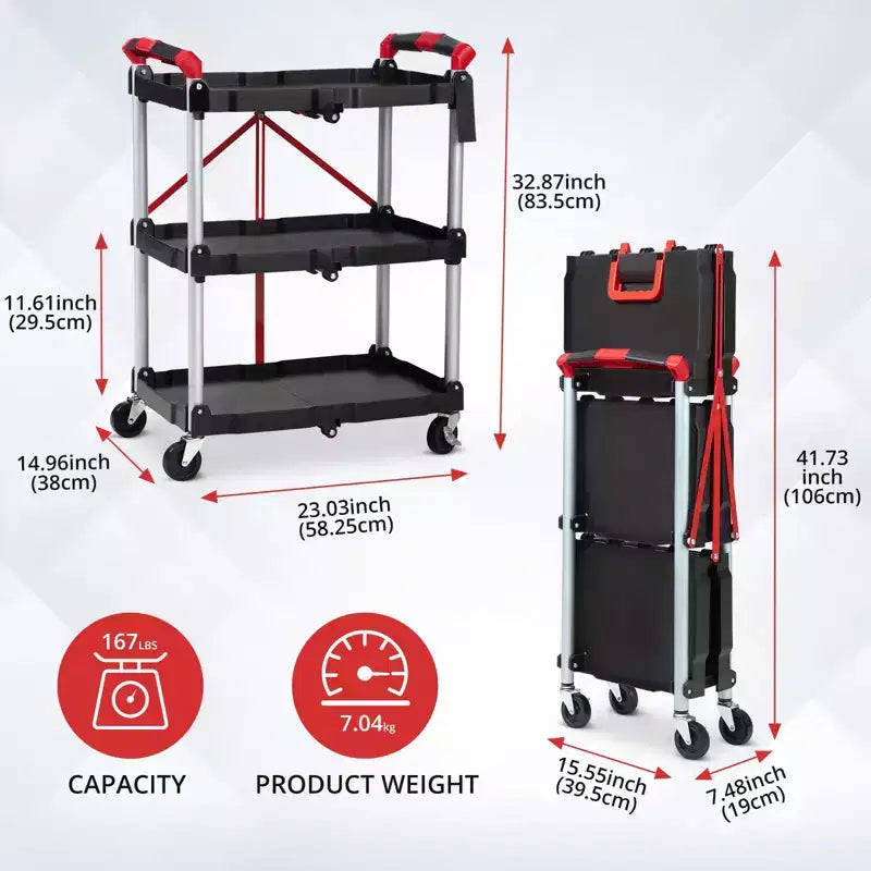 Carrello multiuso pieghevole a 3 ripiani Acekool con ruote bloccabili per cucina, ufficio e altro