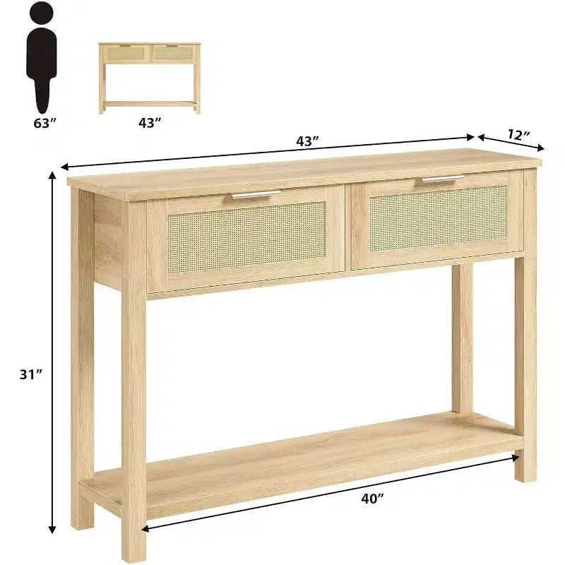 Consolle in rattan, consolle con cassetti, consolle con vano portaoggetti, consolle da ingresso