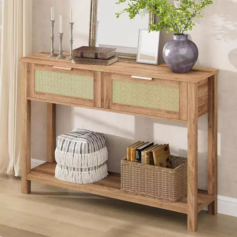Consolle in rattan, consolle con cassetti, consolle con vano portaoggetti, consolle da ingresso