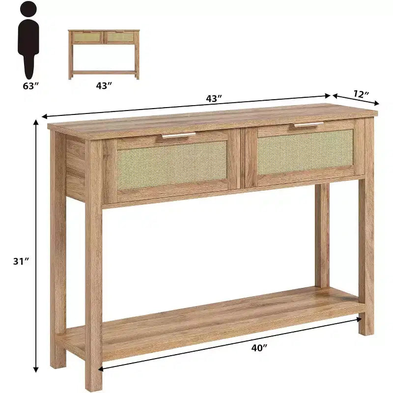 Consolle in rattan, consolle con cassetti, consolle con vano portaoggetti, consolle da ingresso
