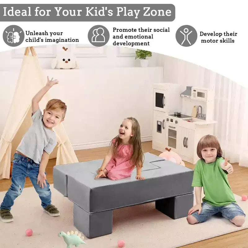 Divano da gioco modulare per bambini a 6 pezzi, divano in schiuma convertibile per bambini con fodera rimovibile per camera da letto e sala giochi