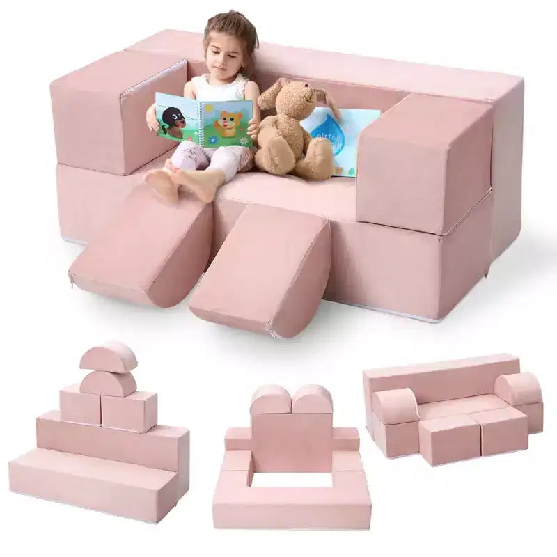 Divano da gioco modulare per bambini a 6 pezzi, divano in schiuma convertibile per bambini con fodera rimovibile per camera da letto e sala giochi