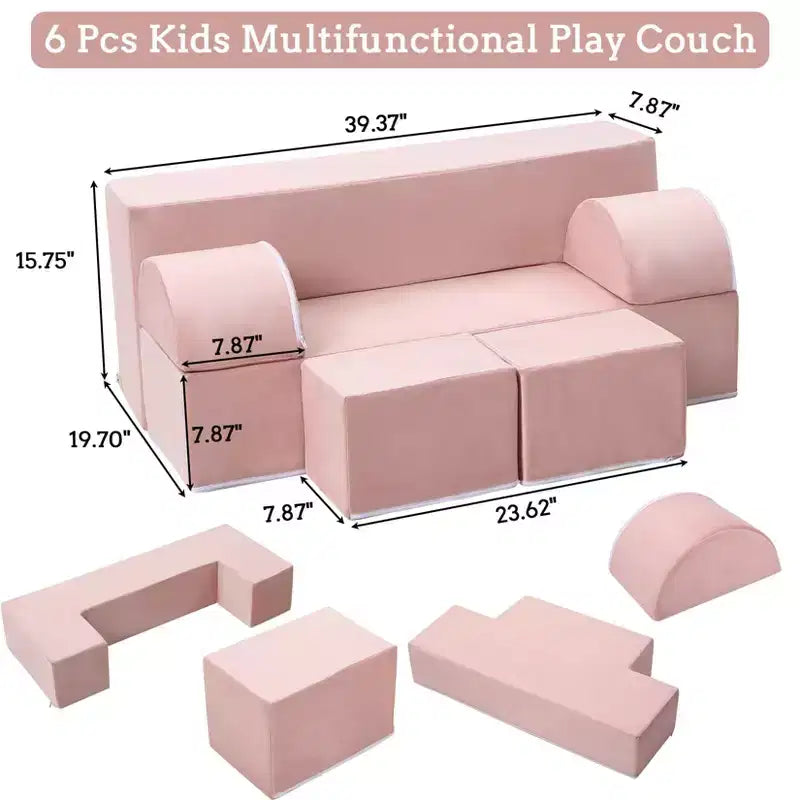 Divano da gioco modulare per bambini a 6 pezzi, divano in schiuma convertibile per bambini con fodera rimovibile per camera da letto e sala giochi