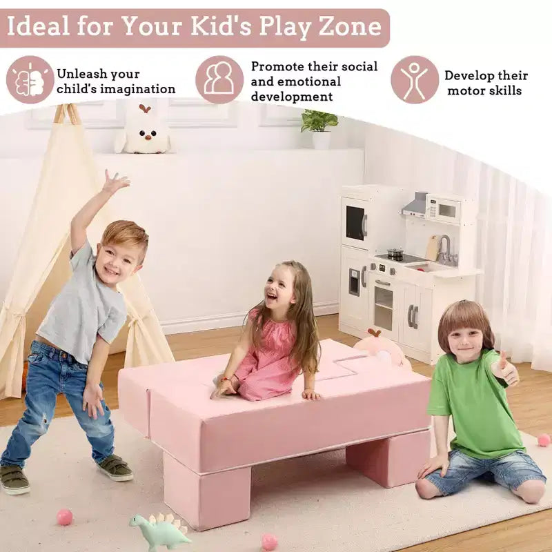 Divano da gioco modulare per bambini a 6 pezzi, divano in schiuma convertibile per bambini con fodera rimovibile per camera da letto e sala giochi