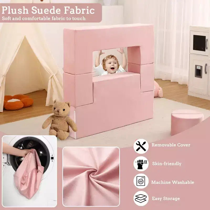 Divano da gioco modulare per bambini a 6 pezzi, divano in schiuma convertibile per bambini con fodera rimovibile per camera da letto e sala giochi