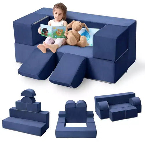Canapé de jeu modulaire 6 pièces pour enfants, canapé en mousse convertible pour tout-petits avec housse amovible pour chambre et salle de jeux