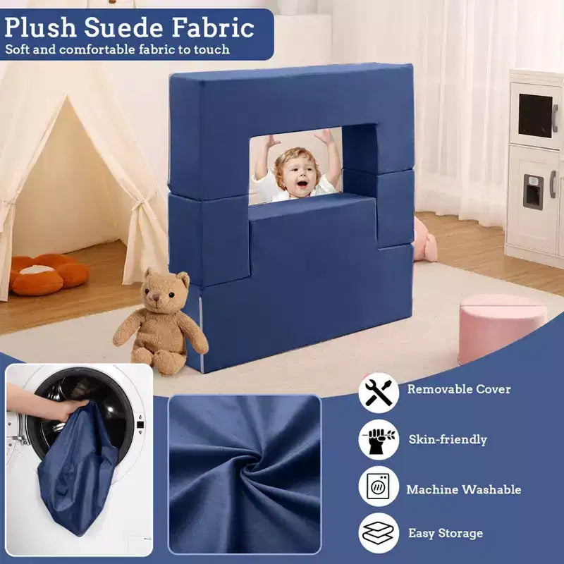 Divano da gioco modulare per bambini a 6 pezzi, divano in schiuma convertibile per bambini con fodera rimovibile per camera da letto e sala giochi