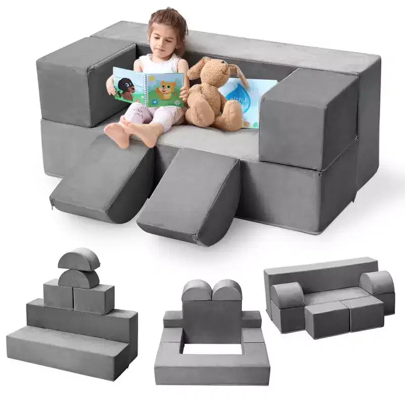 Divano da gioco modulare per bambini a 6 pezzi, divano in schiuma convertibile per bambini con fodera rimovibile per camera da letto e sala giochi