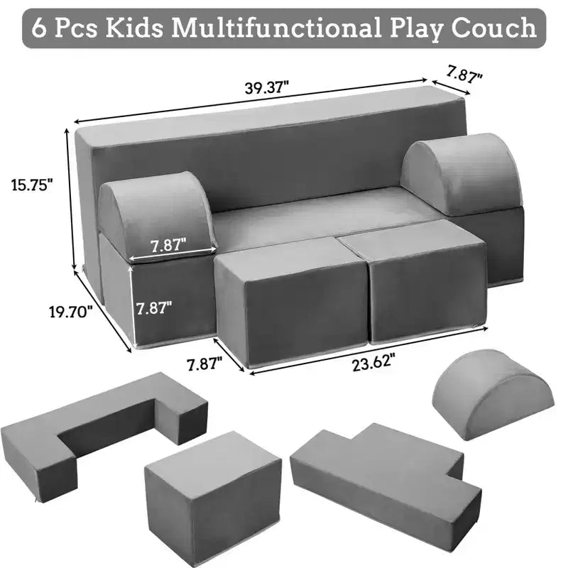 Divano da gioco modulare per bambini a 6 pezzi, divano in schiuma convertibile per bambini con fodera rimovibile per camera da letto e sala giochi