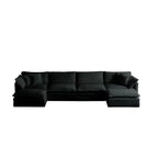 Divano componibile a U con chaise longue reversibile e due pouf extra in ciniglia verde
