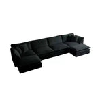 Divano componibile a U con chaise longue reversibile e due pouf extra in ciniglia verde