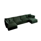 Divano componibile a U con chaise longue reversibile e due pouf extra in ciniglia verde