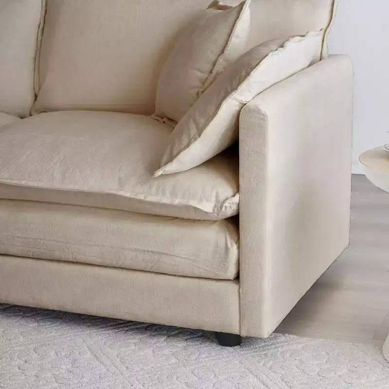 Divano componibile a U con chaise longue reversibile e due pouf extra in ciniglia verde