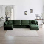 Reversible Chaise U-Shaped Sectional Sofa with Double Extra Ottomans in Green Chenille