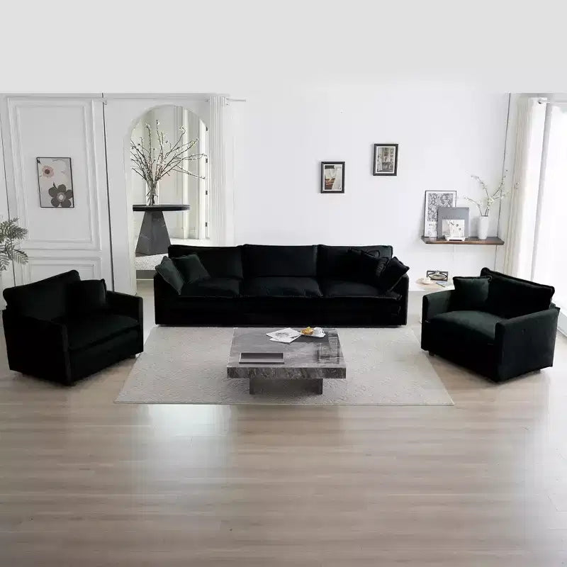 Set Divano 3 Pezzi Salotto Divano Poltrona Divanetto e Divano Tre Posti Ciniglia Verde