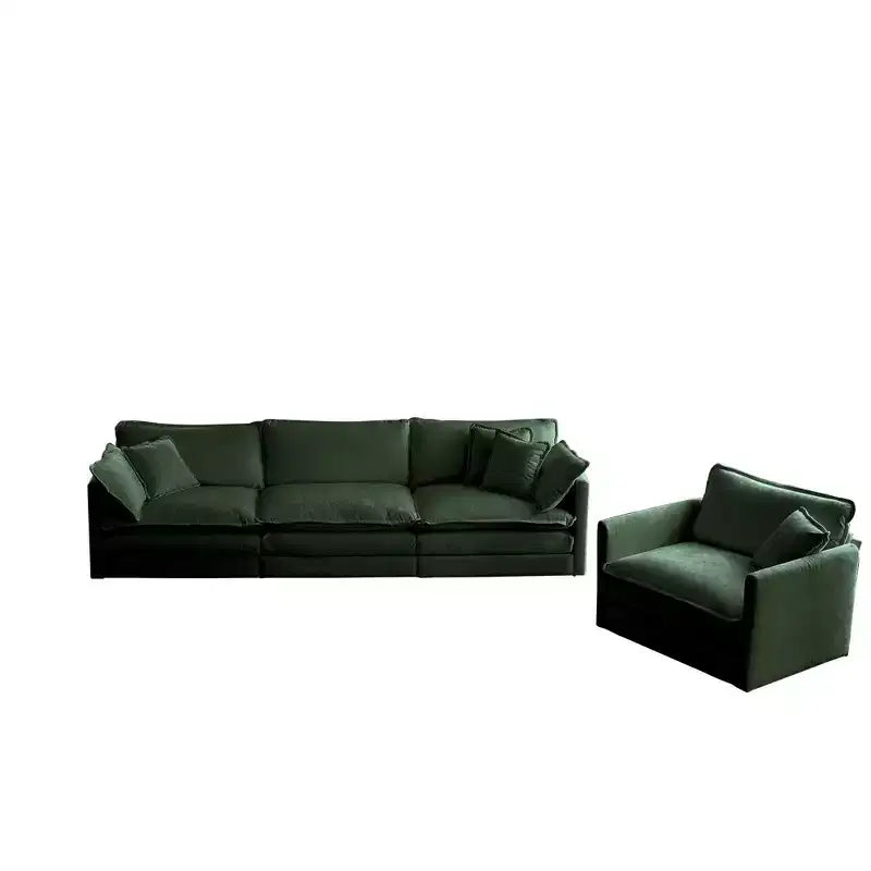 Set Divano 3 Pezzi Salotto Divano Poltrona Divanetto e Divano Tre Posti Ciniglia Verde