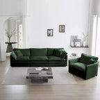 Set Divano 3 Pezzi Salotto Divano Poltrona Divanetto e Divano Tre Posti Ciniglia Verde