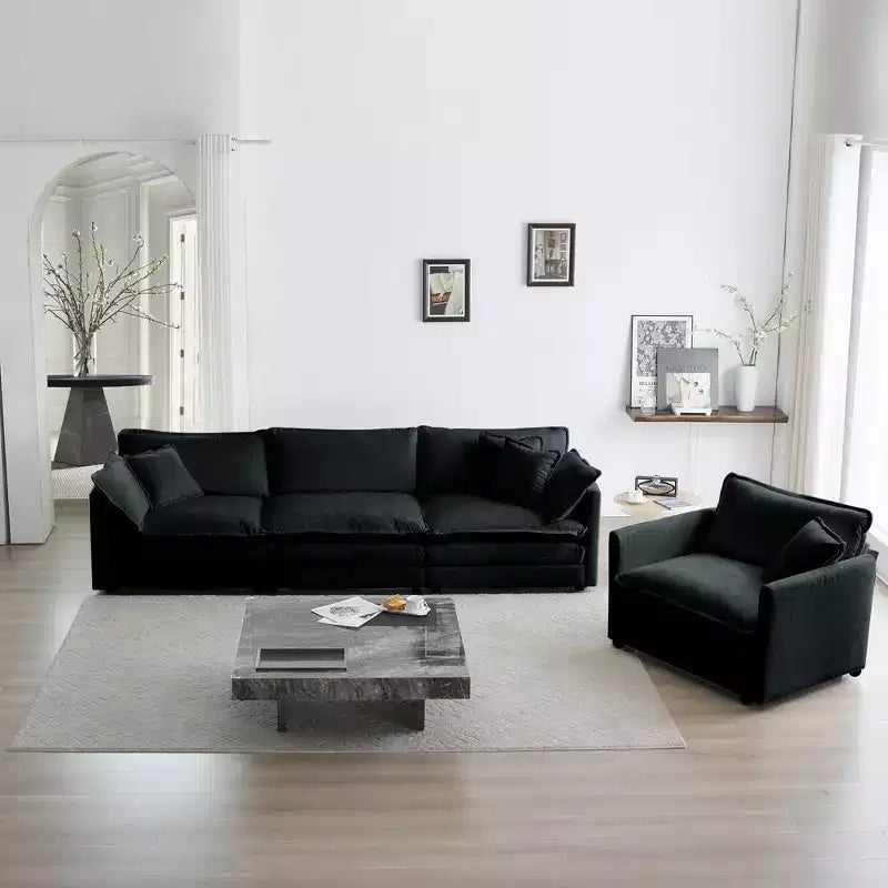 Set Divano 3 Pezzi Salotto Divano Poltrona Divanetto e Divano Tre Posti Ciniglia Verde