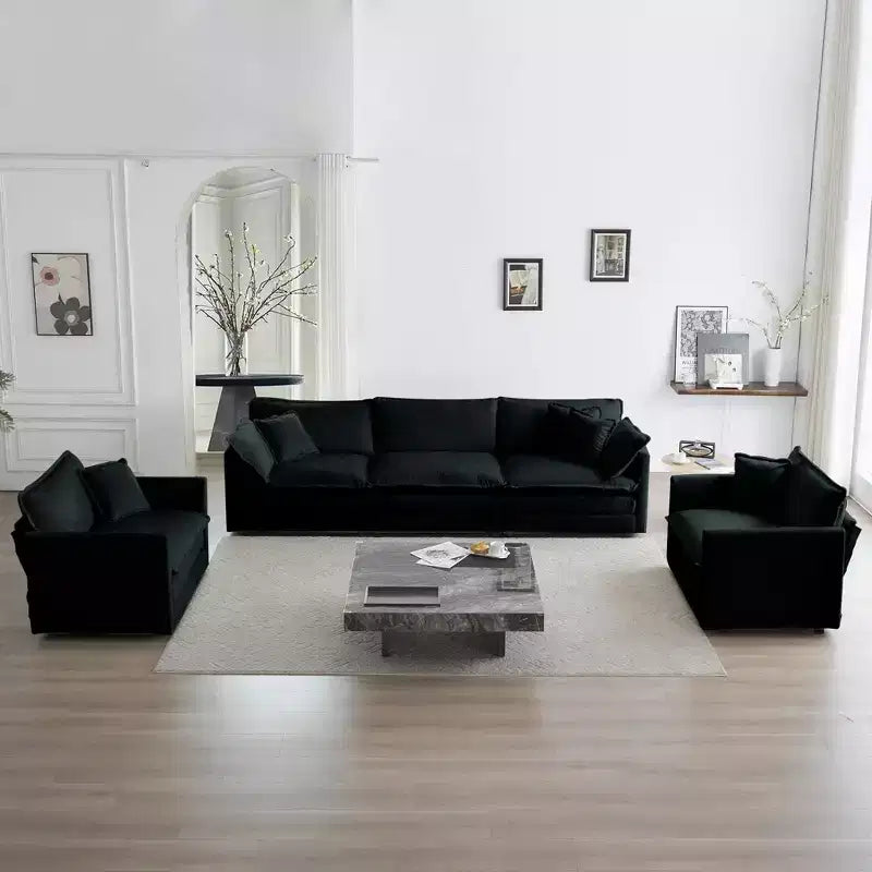 Set Divano 3 Pezzi Salotto Divano Poltrona Divanetto e Divano Tre Posti Ciniglia Verde