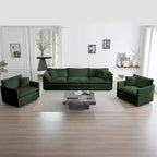 3 Piece Sofa Set Living Room Sofa Accent Chair Loveseat and Three Seat Sofa Green Chenille